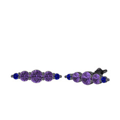 Ametist ve lab safir 925 ayar siyah rodyum kaplama gümüş küpe