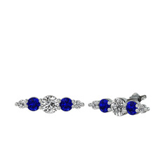 Minimal Atzi Küpe - Beyaz zirkon, lab safir ve swarovski 14 ayar beyaz altın küpe #gyxrt3