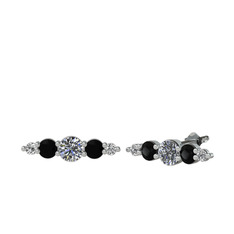 Minimal Atzi Küpe - Swarovski, siyah zirkon ve beyaz zirkon 18 ayar beyaz altın küpe #gzrpdv