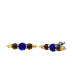 Minimal Atzi Küpe - Lab safir, dumanlı kuvars ve sitrin 18 ayar beyaz altın küpe #h1qut4