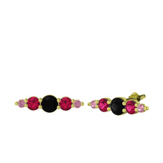 Minimal Atzi Küpe - Siyah zirkon, rodolit garnet ve pembe kuvars 8 ayar altın küpe #h7sigc