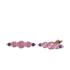 Minimal Atzi Küpe - Pembe kuvars ve ametist 8 ayar rose altın küpe #hac1vz
