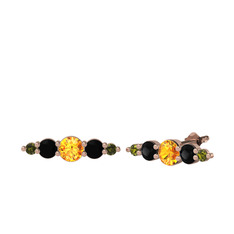 Minimal Atzi Küpe - Sitrin, siyah zirkon ve peridot 18 ayar rose altın küpe #hc1739