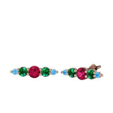 Minimal Atzi Küpe - Rodolit garnet, yeşil kuvars ve akuamarin 14 ayar rose altın küpe #hdow4k