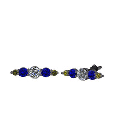 Minimal Atzi Küpe - Swarovski, lab safir ve peridot 925 ayar siyah rodyum kaplama gümüş küpe #hf4d0d