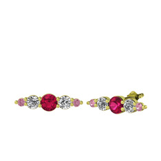 Minimal Atzi Küpe - Rodolit garnet, swarovski ve pembe kuvars 14 ayar altın küpe #hmizg4