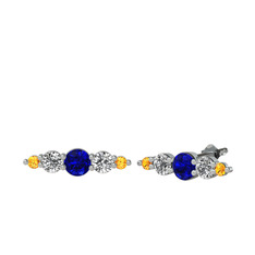 Minimal Atzi Küpe - Lab safir, swarovski ve sitrin 18 ayar beyaz altın küpe #ho54yn