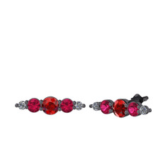 Minimal Atzi Küpe - Garnet, rodolit garnet ve pırlanta 925 ayar siyah rodyum kaplama gümüş küpe (0.03 karat) #hore9x