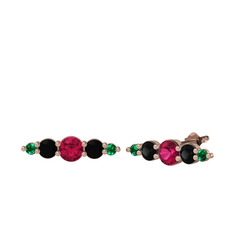 Minimal Atzi Küpe - Rodolit garnet, siyah zirkon ve yeşil kuvars 8 ayar rose altın küpe #hrzuuv