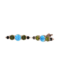 Minimal Atzi Küpe - Akuamarin, peridot ve siyah zirkon 18 ayar rose altın küpe #hy06jx