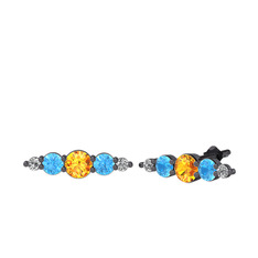 Minimal Atzi Küpe - Sitrin, akuamarin ve swarovski 925 ayar siyah rodyum kaplama gümüş küpe #hypfcw