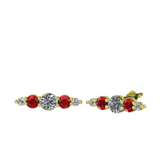 Pırlanta, garnet ve beyaz zirkon 14 ayar altın küpe (0.32 karat)