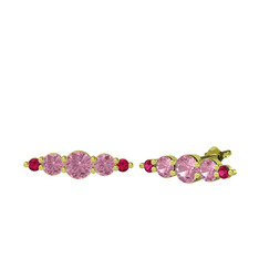 Pembe kuvars ve rodolit garnet 18 ayar altın küpe