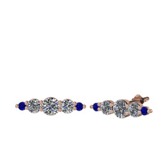 Minimal Atzi Küpe - Swarovski, pırlanta ve lab safir 925 ayar rose altın kaplama gümüş küpe (0.12 karat) #i8zoce