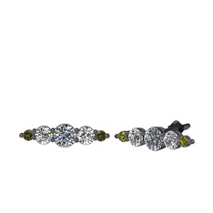 Minimal Atzi Küpe - Swarovski, beyaz zirkon ve peridot 925 ayar siyah rodyum kaplama gümüş küpe #ib0a6n