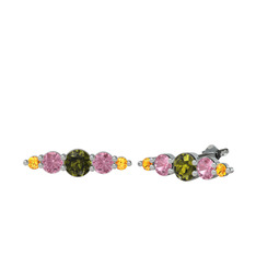 Peridot, pembe kuvars ve sitrin 14 ayar beyaz altın küpe