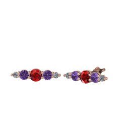 Minimal Atzi Küpe - Garnet, ametist ve pırlanta 14 ayar rose altın küpe (0.03 karat) #ijb0c9