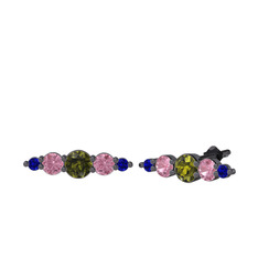 Minimal Atzi Küpe - Peridot, pembe kuvars ve lab safir 925 ayar siyah rodyum kaplama gümüş küpe #iyi9ty