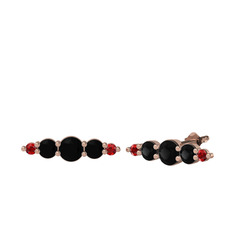Siyah zirkon ve garnet 925 ayar rose altın kaplama gümüş küpe