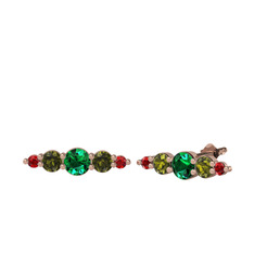 Minimal Atzi Küpe - Yeşil kuvars, peridot ve garnet 14 ayar rose altın küpe #j46spf