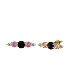 Siyah zirkon, pembe kuvars ve swarovski 14 ayar altın küpe