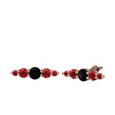 Minimal Atzi Küpe - Siyah zirkon ve garnet 925 ayar rose altın kaplama gümüş küpe #jdm44x