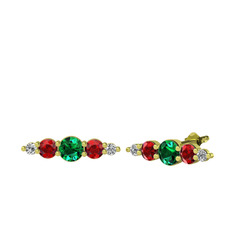 Yeşil kuvars, garnet ve swarovski 8 ayar altın küpe