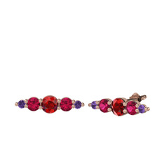 Minimal Atzi Küpe - Garnet, rodolit garnet ve ametist 18 ayar rose altın küpe #jgmuf9