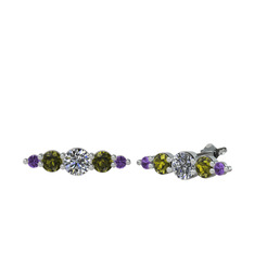 Minimal Atzi Küpe - Pırlanta, peridot ve ametist 14 ayar beyaz altın küpe (0.32 karat) #ji3htg