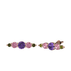 Minimal Atzi Küpe - Ametist, pembe kuvars ve peridot 8 ayar rose altın küpe #jxaans