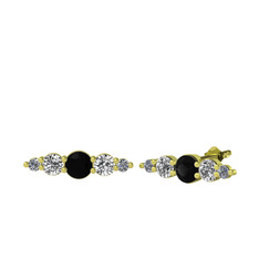 Siyah zirkon, swarovski ve pırlanta 8 ayar altın küpe (0.03 karat)