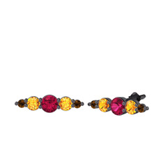 Minimal Atzi Küpe - Rodolit garnet, sitrin ve dumanlı kuvars 925 ayar siyah rodyum kaplama gümüş küpe #kdraah