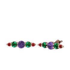 Minimal Atzi Küpe - Ametist, yeşil kuvars ve garnet 8 ayar rose altın küpe #kjpugm