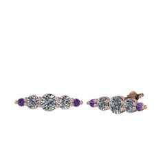 Minimal Atzi Küpe - Swarovski, pırlanta ve ametist 8 ayar rose altın küpe (0.12 karat) #kw2prh