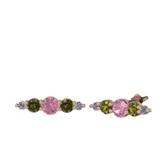 Minimal Atzi Küpe - Pembe kuvars, peridot ve pırlanta 925 ayar rose altın kaplama gümüş küpe (0.03 karat) #l0ubxj