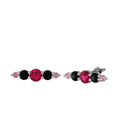 Minimal Atzi Küpe - Rodolit garnet, siyah zirkon ve pembe kuvars 14 ayar beyaz altın küpe #l2blg8