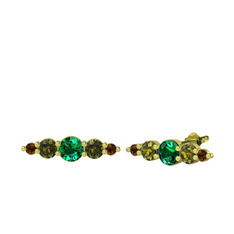 Minimal Atzi Küpe - Yeşil kuvars, peridot ve dumanlı kuvars 14 ayar altın küpe #l42p9x