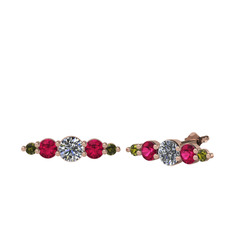 Minimal Atzi Küpe - Pırlanta, rodolit garnet ve peridot 18 ayar rose altın küpe (0.32 karat) #l4j6oq