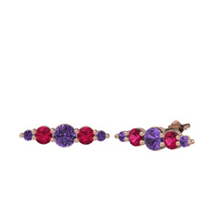 Ametist ve rodolit garnet 8 ayar rose altın küpe