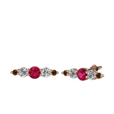 Rodolit garnet, beyaz zirkon ve dumanlı kuvars 925 ayar rose altın kaplama gümüş küpe
