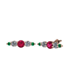 Rodolit garnet, pırlanta ve yeşil kuvars 8 ayar rose altın küpe (0.12 karat)