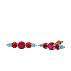 Minimal Atzi Küpe - Rodolit garnet, garnet ve akuamarin 18 ayar rose altın küpe #lttz2j