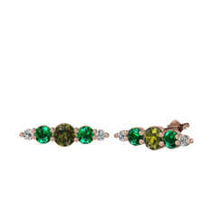 Peridot, yeşil kuvars ve beyaz zirkon 8 ayar rose altın küpe