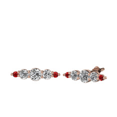 Beyaz zirkon, swarovski ve garnet 8 ayar rose altın küpe
