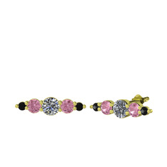 Minimal Atzi Küpe - Pırlanta, pembe kuvars ve siyah zirkon 925 ayar altın kaplama gümüş küpe (0.32 karat) #m3ng9t