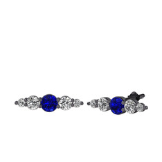 Minimal Atzi Küpe - Lab safir, swarovski ve beyaz zirkon 925 ayar siyah rodyum kaplama gümüş küpe #m52i2k
