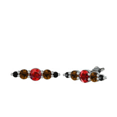 Garnet, dumanlı kuvars ve siyah zirkon 925 ayar gümüş küpe