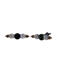 Minimal Atzi Küpe - Siyah zirkon, pırlanta ve dumanlı kuvars 925 ayar siyah rodyum kaplama gümüş küpe (0.12 karat) #mgo8eu