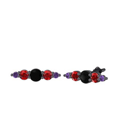 Siyah zirkon, garnet ve ametist 925 ayar siyah rodyum kaplama gümüş küpe