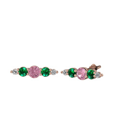 Pembe kuvars, yeşil kuvars ve swarovski 14 ayar rose altın küpe